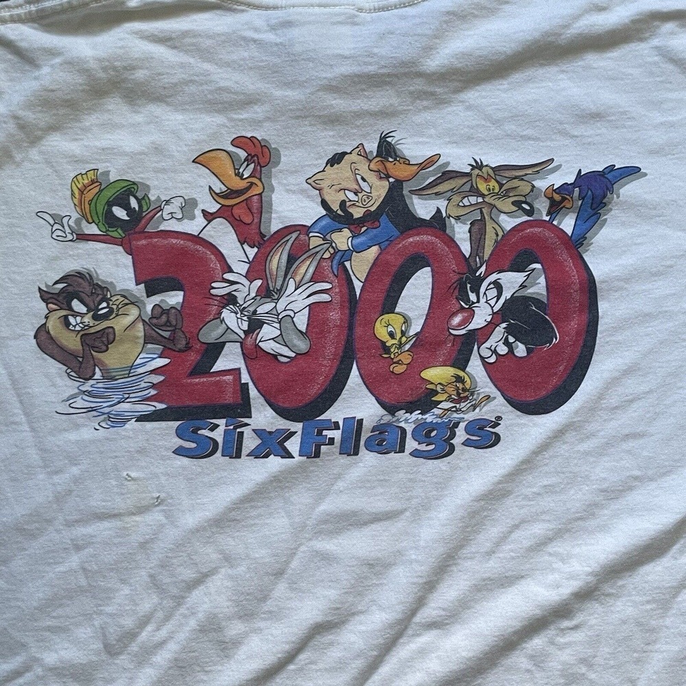 Rare VTG SIX FLAGS Looney Tunes Bugs Taz Tweety Porky 2000 T Shirt 90s 2000s 2XL - Picture 7 of 9